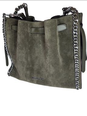 NWT Michael Kors Mina Large Suede Chain Shoulder Bag - Olive Green